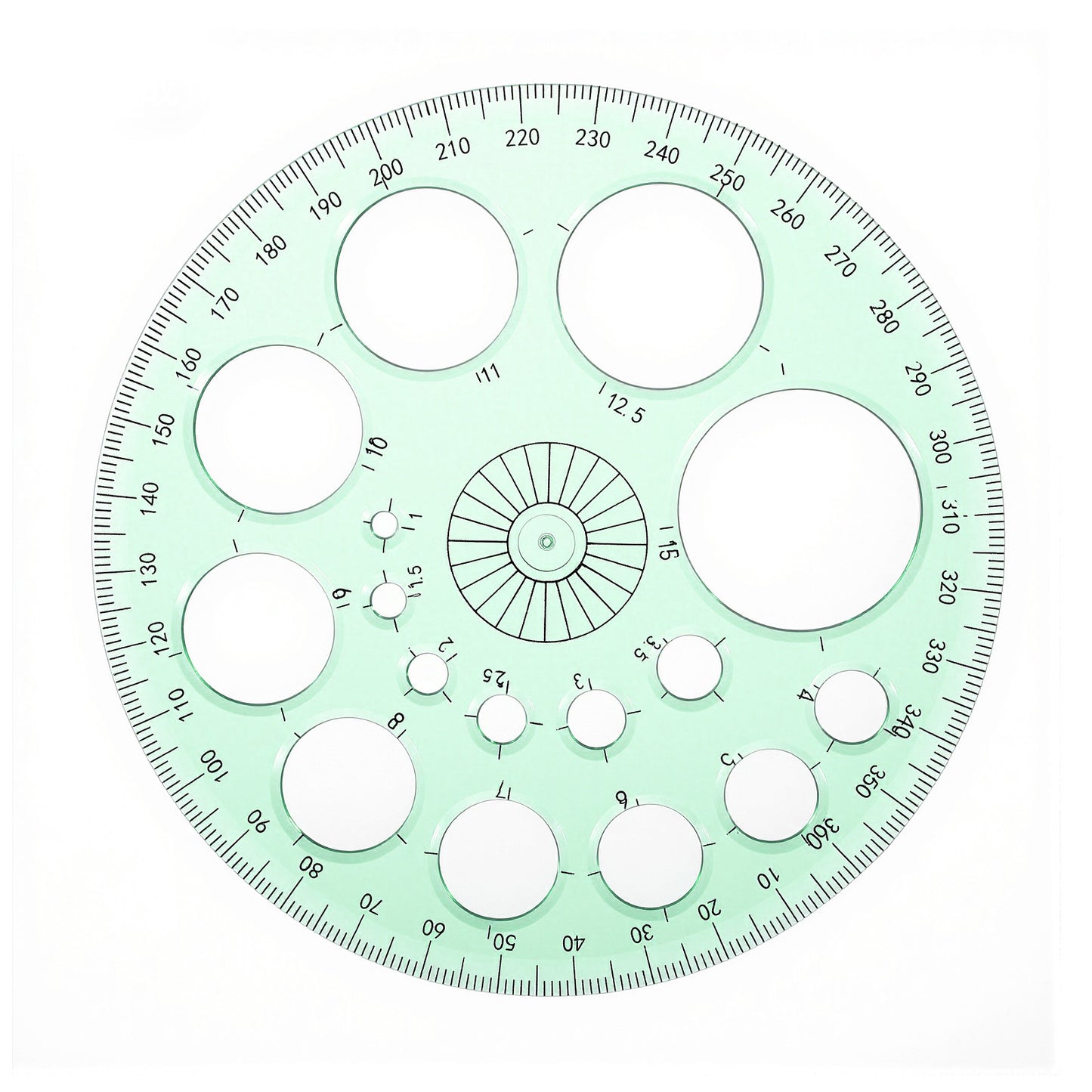 SHENLIU 2 Pcs 360 Degrees Protractor Template, 4.53 Inch Diameter Plastic Circle Measurement Ruler Tool, 16 Small Circle Templates for Architectural Drawing, Office, Design Supplies (Green)