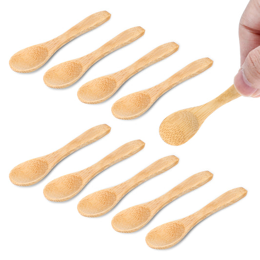 AOZUO 10pcs Small Wooden Spoons, 3.5Inch Mini Wooden Spoons Tiny Eating Spoons Condiment Spoons Table Spoons for Honey Jars Coffee Tea Sauces Ice Cream Sugar Pepper Cooking