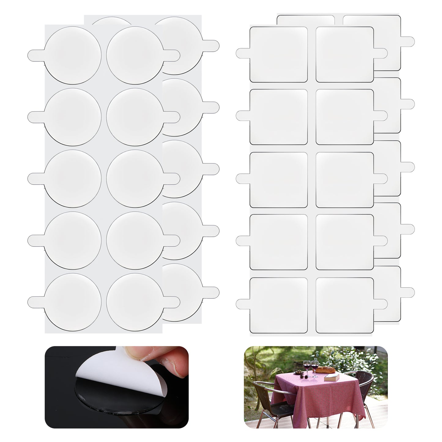 Molain 40 Pcs Transparent Tablecloth Clips, No Trace Outdoor Table Cloth Holder Double Sided Mounting Tape Adhensive Dots Windproof Table Cover Clips for Picnics Party Decorating Indoor Decor (40)