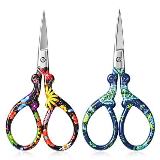 JIEYAO 2 Pcs Small Embroidery Scissors, 3.66'' Stainless Steel Crochet Scissor Stainless Steel Sewing Scissors with Cover PrecisionScissor Small Craft Scissor for Sewing Threading Crochet Yarn DIY Art