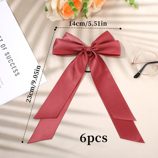 Giantree 6 PCS Hair Ties and Bows, Satin Hair Ribbon Scrunchies with Bows for Women Elastic Hair Ties, Various Colors Bow Hair Accessories with Long Tail for Thick Thin Hair