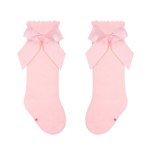AOZUO Baby Knee Socks, Bow Ruffled Knee High Socks Long Cotton Tube Stockings for Infant Toddler Girls Newborn Dress Socks (UK, Numeric, 5, 12.5, Pink)