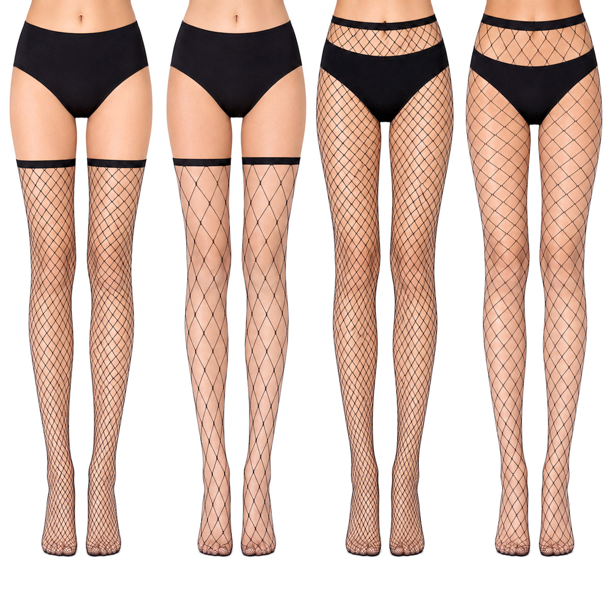 Jeffdad 4 Pairs Fishnet Stockings for Women Thigh High Fishnet Stockings