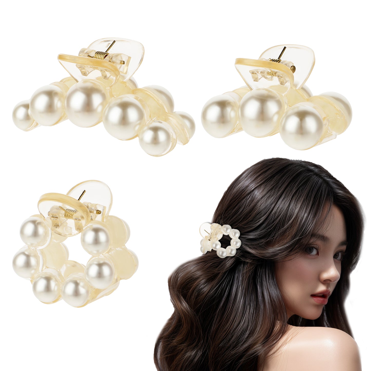 cobee 3 Pcs White Pearl Hairpins, Elegant Hairpins Strong Fixing Clips, Hair Accessories Headdress Styling Tools, Women Pearl Hairpins, Hair Accessories for Girls Aesthetic Styling With Hairpins