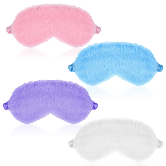AOZUO 4pcs Plush Eye Mask, Soft Fluffy Furry Sleeping Blindfolds Comfortable Eye Covers Sleepover Mask Light Sleep Night Eyeshade Cover Satin Sleep Mask for Women Girls Gifts(Color A)