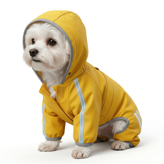 JIEYAO Small Dog Raincoat Waterproof with Legs, Adjustable Hooded Rain Coat Rain Jacket for Puppies Reflective Jacket with Harness Hole for Chihuahua Pomeranian Shih Tzu Yellow-S