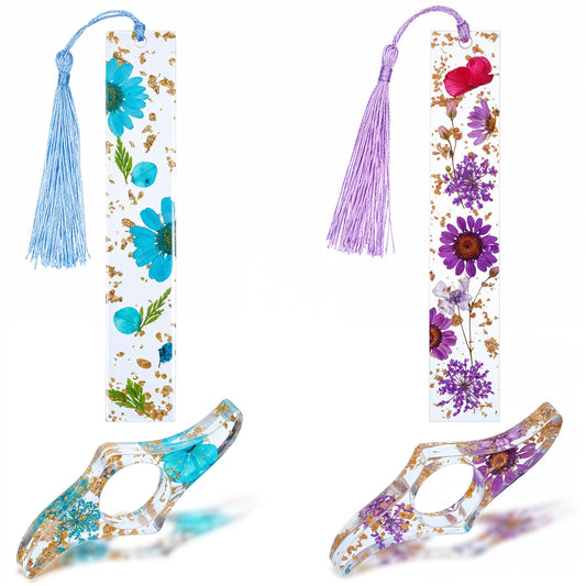 HJZHII 4 Pcs Dried Flower Resin Bookmarks, Resin Bookmark Transparent Floral Book Page Holder Thumb Book Page Holders Floral Dried Reading Accessories for Students Teachers Literary Gifts