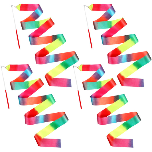 HJZHII 4PCS Ribbon Dancer Wand, 78.7 Inch Rainbow Dance Ribbon Rainbow Streamers Twirling Sticks Gymnastics Ribbons Dancer Wand for Kids Adults Artistic Talent Shows Dancing Training