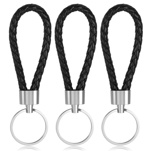 BOHUIZ 3 Pcs Braided Leather Keychain, Keyrings Keychains, Portable Keyrings Women, Personalised Keyring Men Car with Metal Key Fob and Key Ring for Home Office Car Keys Bags Wallets