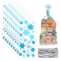cobee 100 Pcs Christmas Treat Bags with Ties, Winter Snowflake Holiday Treat Bags Christmas Cookie Candy Bags for Party Favor, Gift Wrapping, Chocolates, Popcorn(Blue)