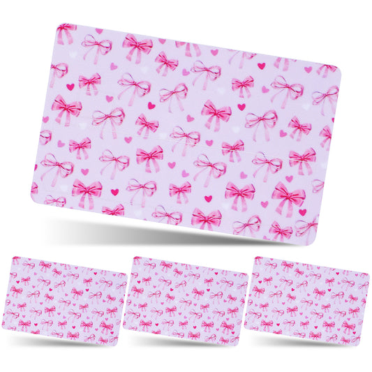 AOZUO Debit Credit Card Stickers, 4pcs Pink Bows Small Chip Card Covers Waterproof Bowknot Card Skin Stickers Slim Bank Card Protecting Decals for Credit Debit Transportation Card