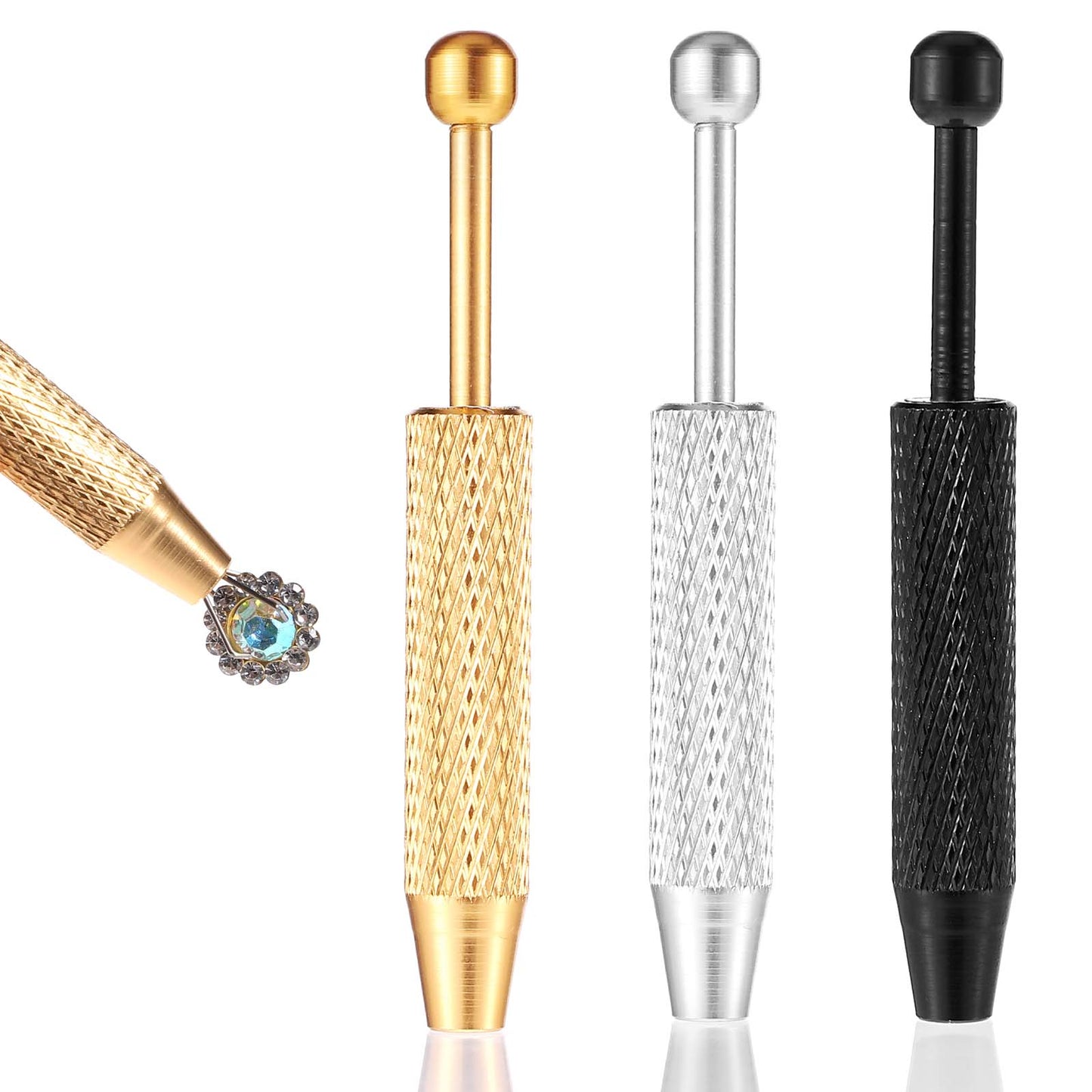 simarro 3-Piece Set of Perforated Ball Grabber, 4-Claw Stainless Steel Rhinestone Picking Tool, Mini Grabber Pen Tweezers, Electronic Component Perforation Auxiliary Pen, Diamond Pearl Gemstone