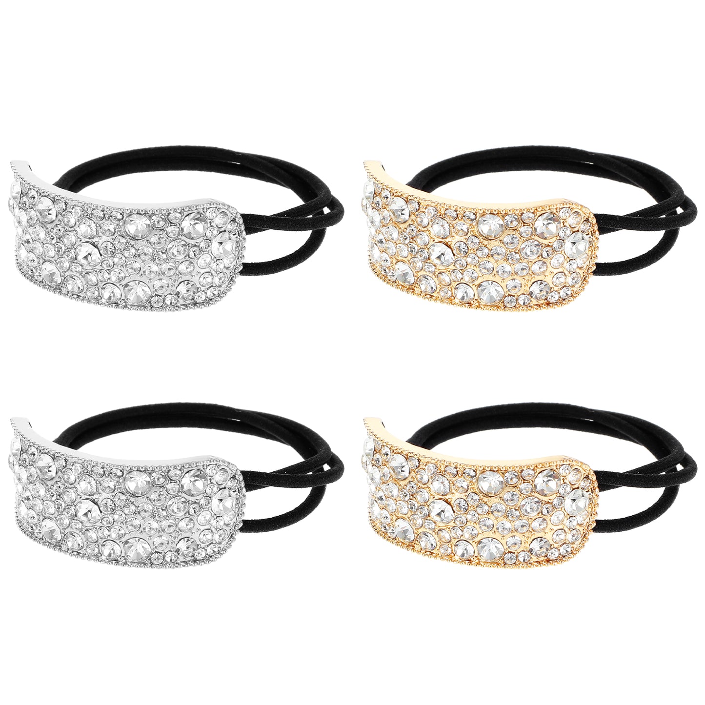 Yuanchu 4Pcs Sparkly Rhinestone Ponytail Hair Ties, Bling Elastics Scrunchies Fancy Crystal Hair Tie Rhinestone Hair Accessories for Women Thick Hair(Silver and Gold)