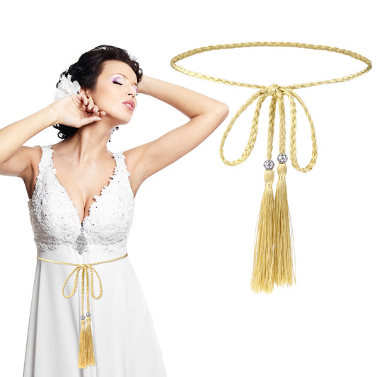 BOHUIZ Tassel Braided for Women, Women's Thin Braided Belt Trendy Boho Thin Belt Waist Rope Belts for Skirt Dress