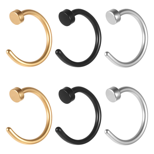 Bewudy 6Pcs Nose Ring, Stainless Steel Smooth NoseRing, Fake Piercing Nose Septum Tragus Earring Nostril Piercing Jewelry Circular for Women Men