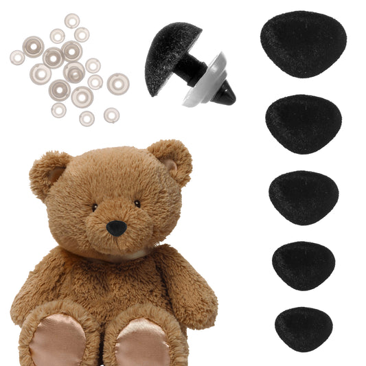 BOHUIZ 50Pcs Safety Noses for Crochet, 5 Sizes Flocking Safety Noses for Amigurumi with Washers Stuffed Animals Crochet Noses Craft Doll Noses for Teddy Bear, Puppet Plush Toy Accessor