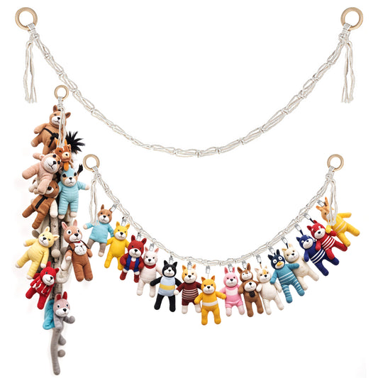 AOZUO Stuffed Animal Storage Chain, Hanging Animal Storage Organizer with 20 Metal Clips Boho Stuffed Stuffed Animal Display Holder Chain for Wall or Corner Nursery Play Room Decor