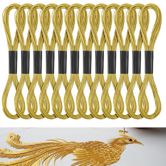 LXUEJIE 12 Skeins Metallic Embroidery Floss, 8m Each Metallic Gold Embroidery Thread for Cross Stitch, Friendship Bracelets, Sewing, Yarn Crafts & String Art Supplies (Gold)