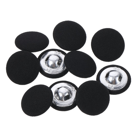 Jeffdad 20mm Fabric Covered Black Buttons, Round Covered Metal Shank Sewing Buttons Vintage Covered Cloth Button for Suits Jacket Dress Blouses(10)