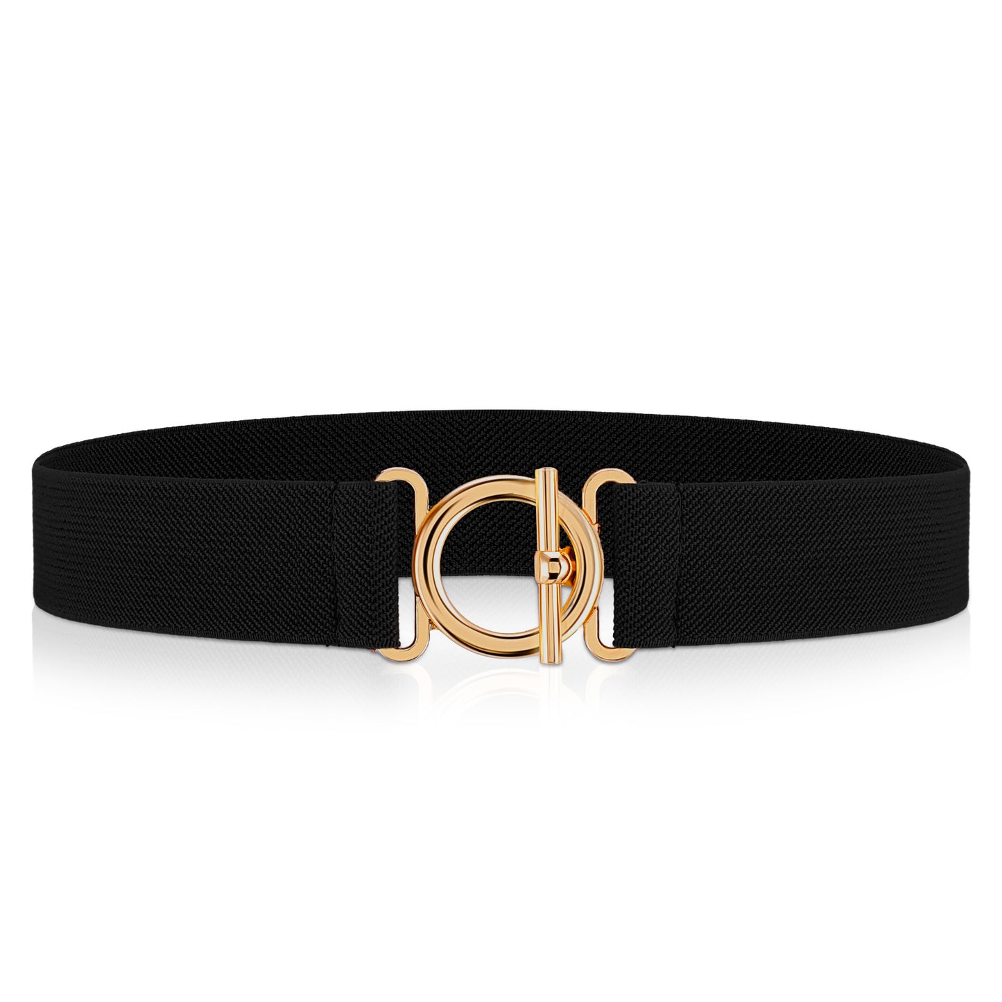 HJZHII Women Stretch Belt, Skinny Waist Belts Adjustable Waist Web Strap Black Waists Stretch Belt with Gold Flat Buckle For Jeans Pants Dresses