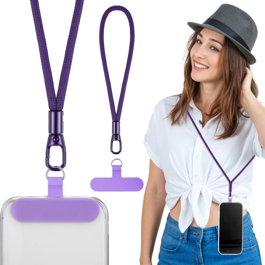 HJZHII Phone Crossbody Strap, Crossbody Phone Lanyard with 1 Universal Mobile Phone Wrist Strap 2 Phone Patch Tether Pads 1 Anti Theft Phone Strap Compatible with Most Smartphones(Purple)