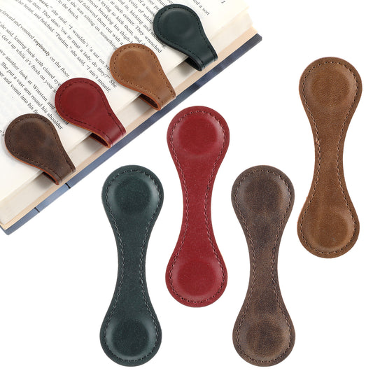 HJZHII Magnetic Bookmark, 4 Pcs Bookmarks Vintage PU Leather Page Clips Double-Sided Book Accessories Gift for Students Teachers Booklovers Writers Poets Readers