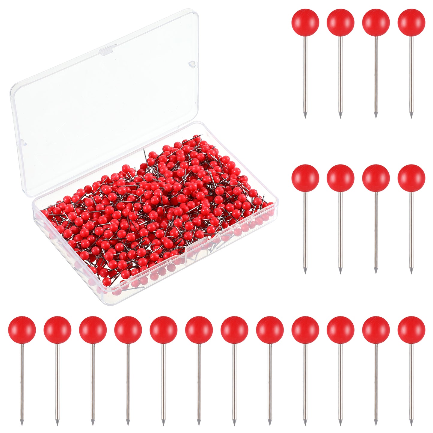 TIESOME 500PCS Red Thumb Tacks, 1/8 Inch Round Head Map Tacks, Plastic with Stainless Steel Tip for Travel Maps, Office, School & Home Decor