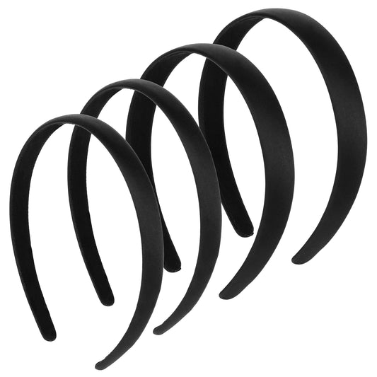 JIYIN 4Pcs Headbands for Women, Satin Black Wide Hard Headband Women Plain Wide Hair Band, Fashion Non-Slip Plain Hairband for Women DIY Costumes Crafts Cosplay Holiday Halloween Christmas(2 Sizes)