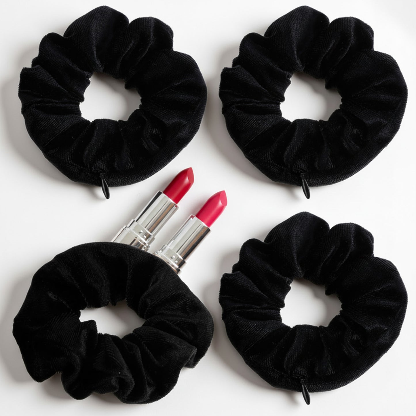 DOPENSPI 4PCS Pocket Scrunchie, Black Velvet Scrunchies with Hidden Pocket Velvet Hair Scrunchies Soft Black Scrunchie with Zip Pockets Ponytail Holders Hairs Accessories for Women