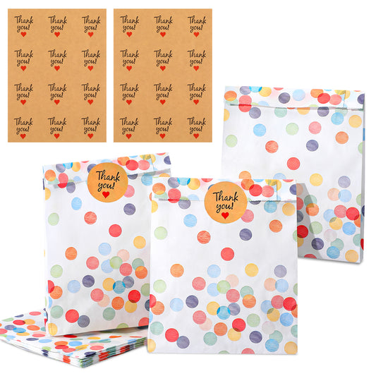 HJZHII 20PCS Polka Dot Party Favor Bags with 24 Stickers, 6.69x1.18x5.12in Christmas New Year Birthday Goodie Bags for Kids Gift Bag with Stickers for Birthdays Weddings Baby Showers