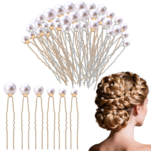 JIEYAO 36 Pcs Wedding Pearl Hair Pins, Pearl Hair Accessories, Bridal Bobby Pins U Shape Pearls Rhinestone Hair Barrette Bridal Hair Clips Decorative for Bride Bridesmaid Women