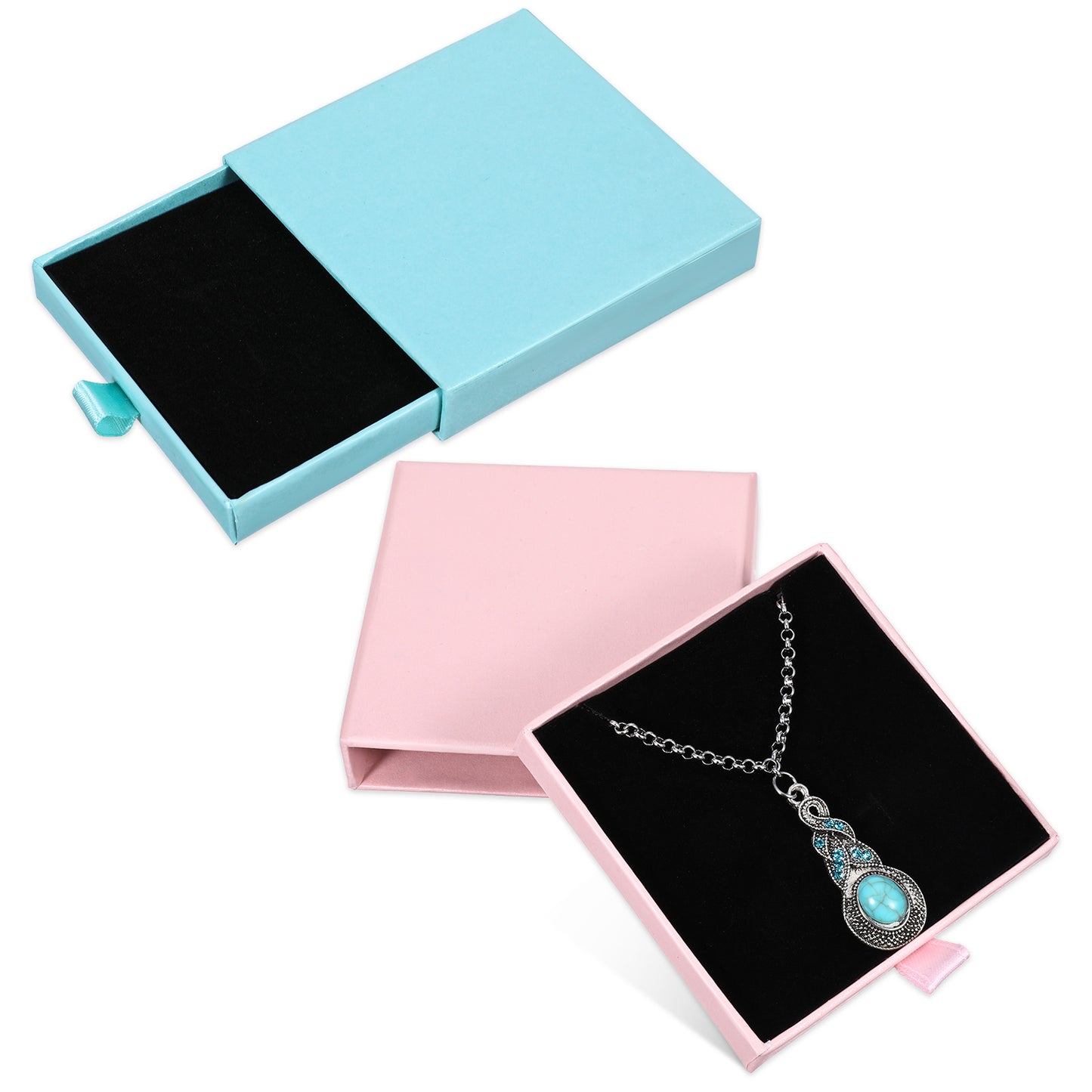 Giantree 2Pcs Jewelry Gift Boxes, Mini Gift Boxes Cardboard Jewelry Box 3.2x3.2x0.7 Inch Thick Paper Box for Bracelets, Earrings, Rings, Necklaces(Pink+Light Blue)
