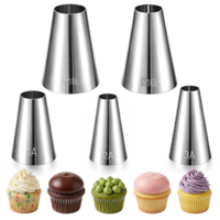 TIESOME 5PCS Large Round Hole Piping Tips for Cake Decorating, Professional Stainless Steel Cupcake Frosting Nozzles Tool Pastry Icing Dispensers for Cake Cookies Pastry Fondant Cream Bag Filler