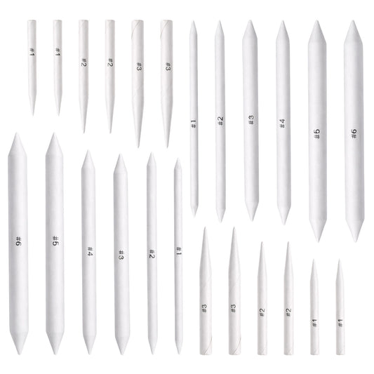 SHENLIU 24 Pcs Blending Stumps, Pencil Blender for Artists, Dual Ended Charcoal & Graphite Smudge Stumps, Portable Sketching Tools for Drawing, Shading, Blending, Gray White