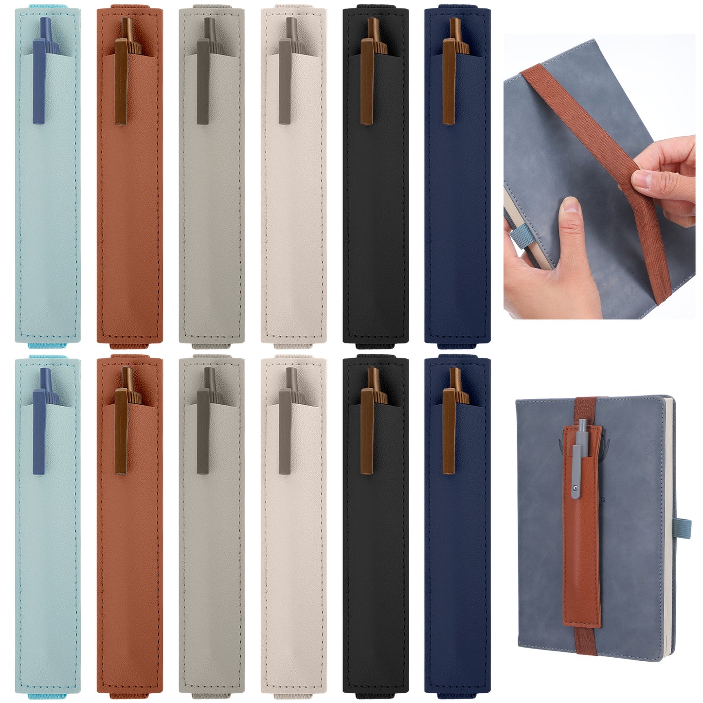 TIESOME 12 PCS Elastic Pen Holder for Notebook, Adjustable Band Pen Holder PU Leather Pencil Holder Loop Pencil Holder Case for Notebook Planners Binders Books(4 Colors)