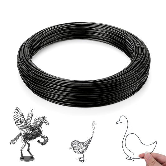 LXUEJIE 18 Gauge 164 Feet Aluminum Craft Wire, Stainless Steel Wires, Bendable Metal Armature Wire for Crafts, Jewelry Making, Sculpting, Bonsai Training and Wreath Making (Black, 1mm x 50m)