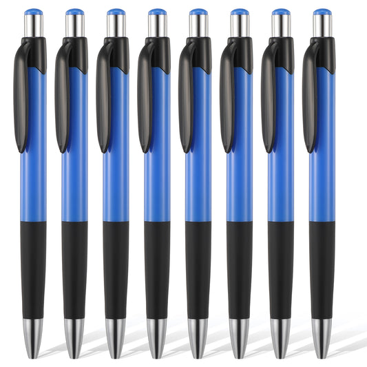 MBAIYO 8Pcs Black Ballpoint Pens 0.7mm, Black Ink Ball Point Pens Retractable Writing Pen with Soft Grip for Smooth Writing Office Home Supplies and Gifts Blue Rubber Grip