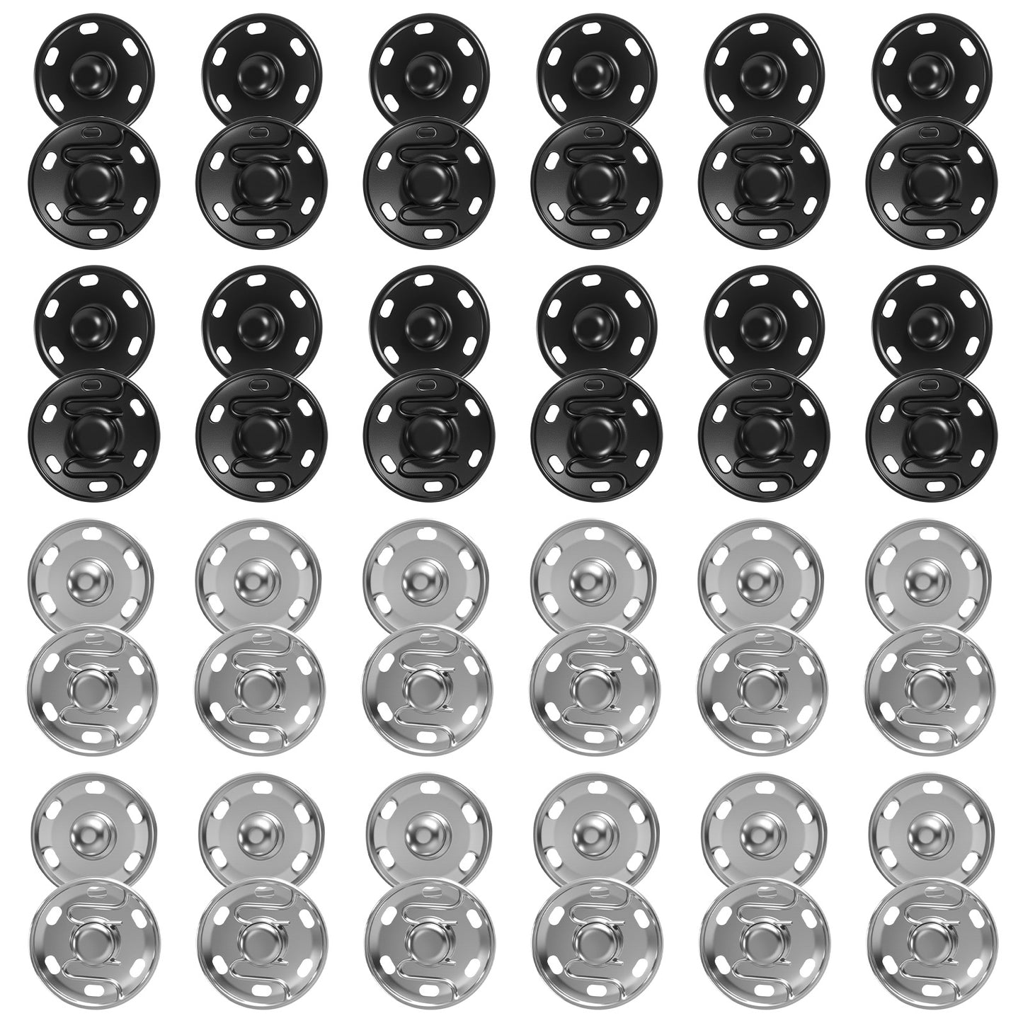 TIESOME 24 Pairs Large Press Studs, 21mm Press Studs for Clothing Sew-On Snap Fasteners, Heavy Duty Metal Black & Silver for Jackets, Coats, Bags, Repair & DIY Crafts