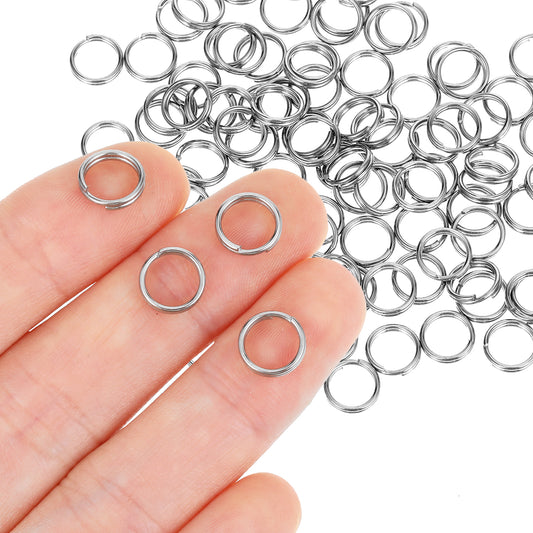 AOZUO Pack of 100 Small Key Rings, Stainless Steel Double Loops, Split Rings, Mini Key Ring, Metal Ring Connector for Jewellery, Earrings, Necklaces, Bracelets and Crafts (6 mm)