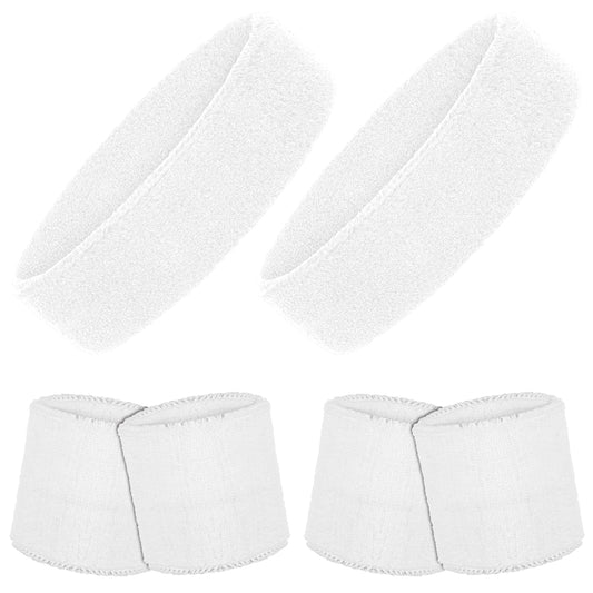 AOZUO 6pcs Sweatband Set, Sports Headband and Wristband Set Moisture Wicking Athletic Workout Headbands Terry Cloth Sweat Absorbing Wristband for Gym Running Basketball Tennis Yoga Jogging(White)