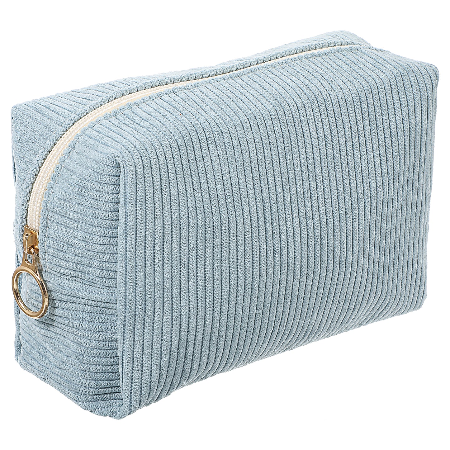 AOZUO Small Makeup Bag for Purse, Portable Corduroy Makeup Bag Pouch Large Capacity Cosmetic Bags for Women Travel Makeup Bag with Metal Zipper Make Up Bag for Travelling(Blue)