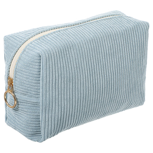 AOZUO Small Makeup Bag for Purse, Portable Corduroy Makeup Bag Pouch Large Capacity Cosmetic Bags for Women Travel Makeup Bag with Metal Zipper Make Up Bag for Travelling(Blue)