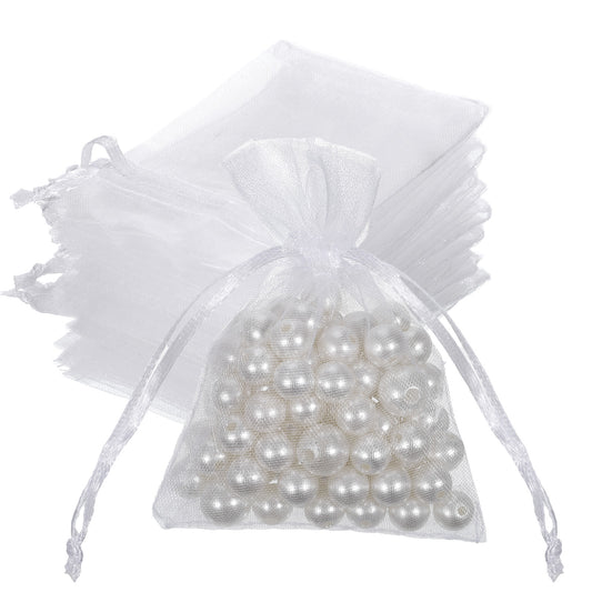 JJUNW 100pcs Mini Organza Bag Thin, Small Mesh Gift Bags, Wedding Favor Mesh Bags with Drawstring Jewelry Gift Bag for Candy Wedding Party Favor Bridal Shower Mothers Day & Baby Shower(White)