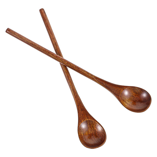 Molain 2 Pcs Long Handle Wooden Coffee Spoons, Nanmu Wooden Spoons for Honey Tea, Round Wood Teaspoon Wood Teaspoon for Mixing Stirring Eating Soup Cooking