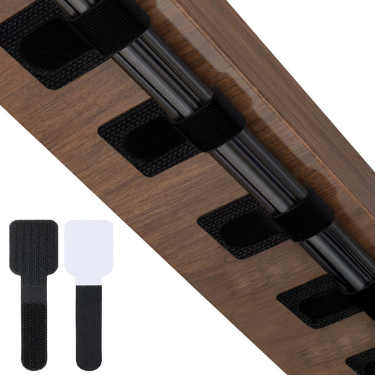 Jeffdad 60 Pcs Under Desk Cable Management, Self-Adhesive Cable Organizer, Adjustable Loop Cable Ties for PC/TV/Router No-Drill Cable (Black)