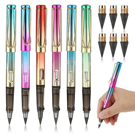 Molain Colorful Everlasting Pencil, 6Pcs Infinity Reusable Inkless Pencil with 6 Replacement Pen Tips for Kids Writing, Sketching, Drawing for School or Office Supplies