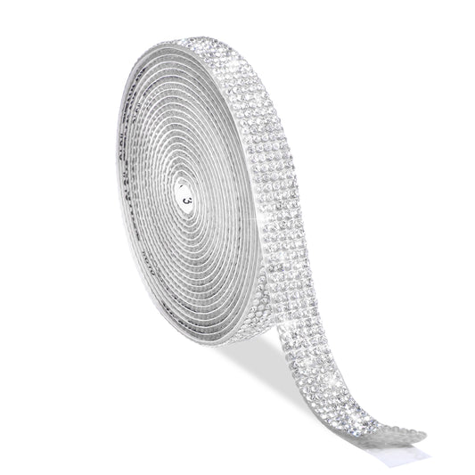 Molain Self Adhesive Rhinestone Ribbons, Sliver Rhinestone Strips, Diamond Crystal Rhinestone Ribbon Roll Stickers Glitter Bling Ribbons Rhinestone for Crafts Fabric Car Shoes Decor(3 Yards)