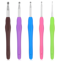 cobee 5Pcs Crochet Hooks, Knitting Needles Set, Hook Knititng Needles Non Slip Rubber Handle Crochets, Long Crochets Hook Grips for Beginners and Crochet Lover Gift(Style A)