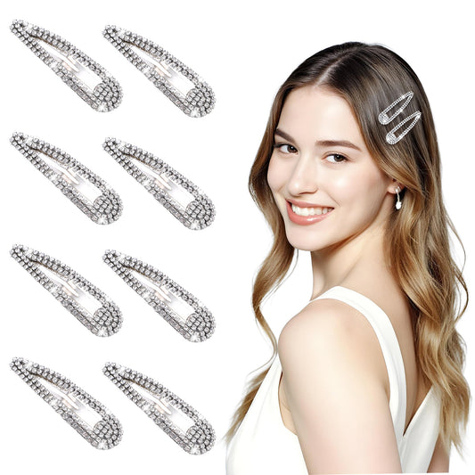 LXUEJIE 8 PCS Rhinestone Hair Clips, Silver Diamond Hair Clips, Bling Crystal Hair Barrettes Sparkly Duckbill Hairpins Decorative Hair Accessories for Women Girls 2.4 Inch