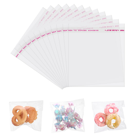 JIYIN 200PCS Cookie Bags Self Sealing Bags, Cookie Bags for Gift Giving Clear Candy Bags for Bakery Sale Self Adhesive Clear Bags for Packaging Sealable Bags (200, 6x8cm)